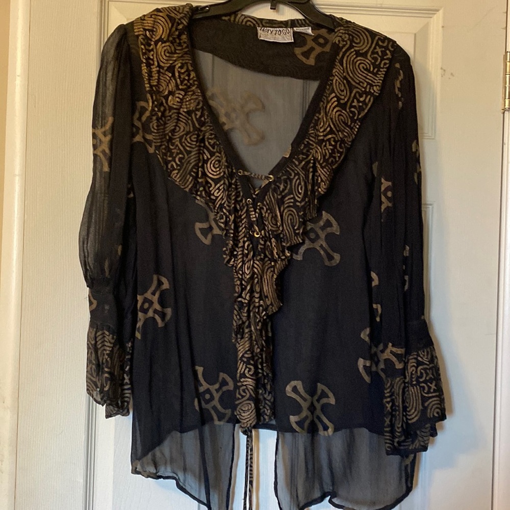 Very unique vintage 80’s sheer black and gold top